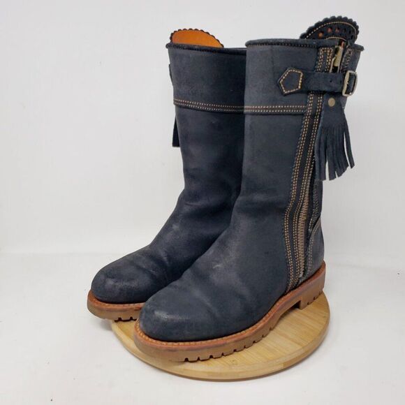 Penelope Chilvers Tall Mid Calf Tassel Boot Womens 36 Black Leather Zip - Picture 7 of 13